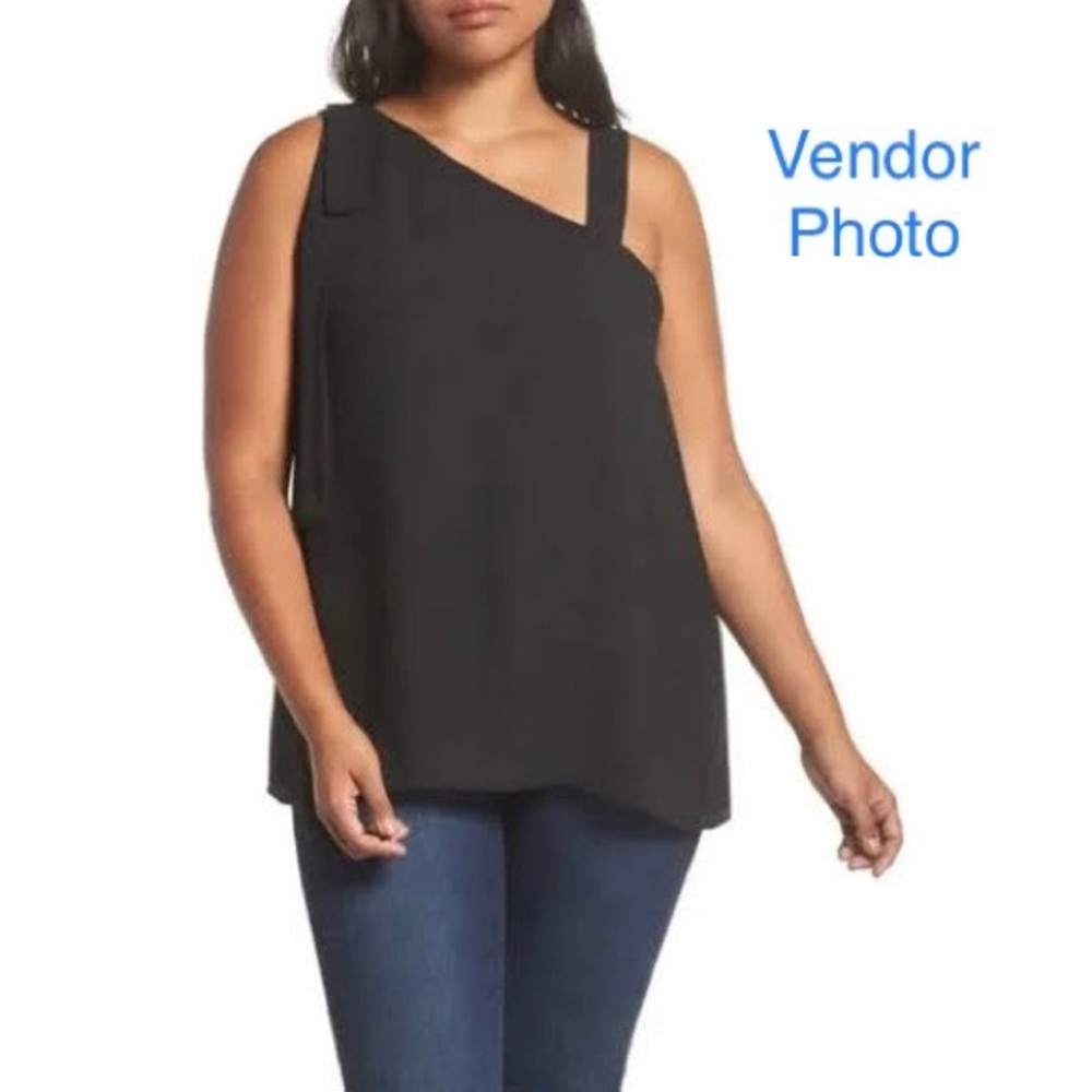 Chealsea28 Asymmetrical Sleeveless Blouse (Black, XXL)